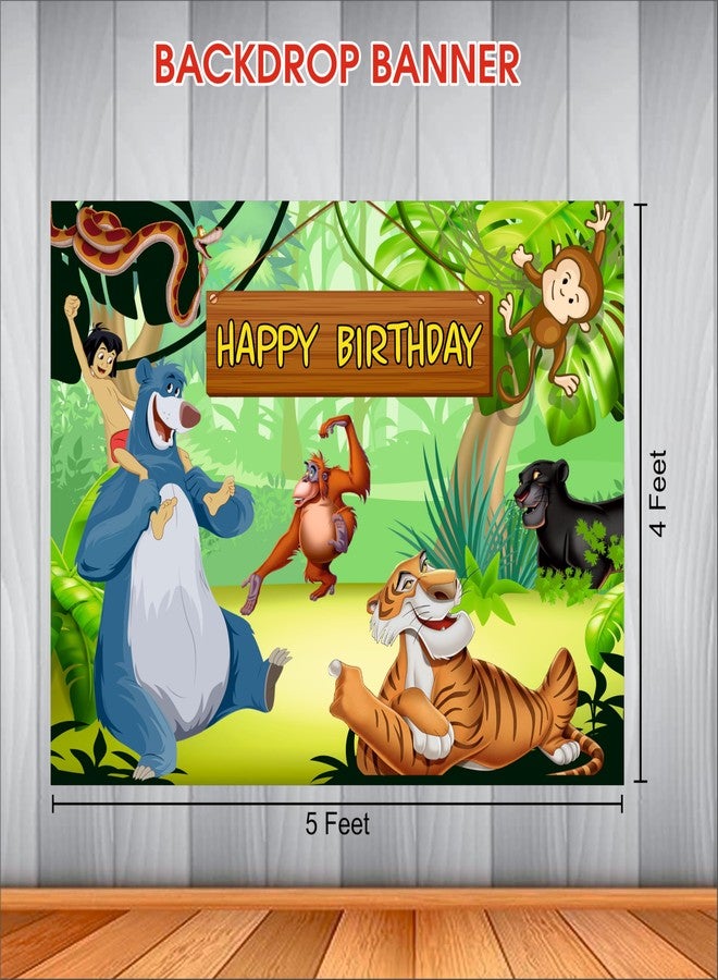 Party Baazaar Jungle Birthday Backdrop 5x4 Ft | Backdrops for Decoration | Birthday Decoration Backdrop | Banner for Kids Theme Party - Image 3